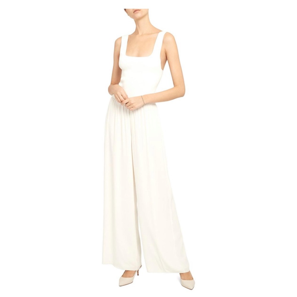 NWT Size LARGE Theory Ribbed Square Neck Jumpsuit in Viscose Crepe Ivory